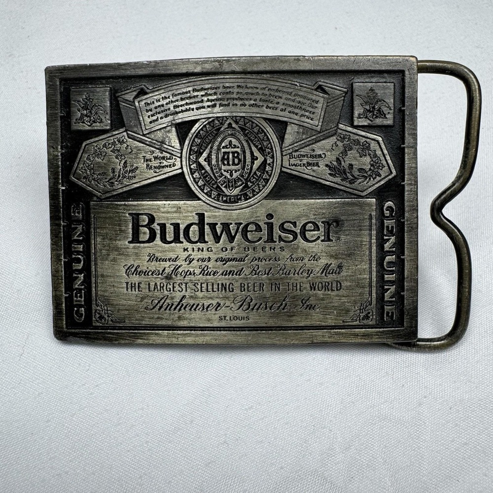 Budweiser King of Beers Belt Buckle Solid Brass A-168 Made In USA Green Emboss